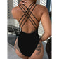 SHEIN - Plain Cross Back v neck One Piece Swimsuit