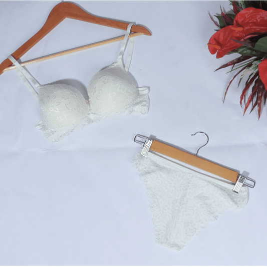 SISMA Womens Underwear 90 / white SISMA - Lace Flower Bra& Brief Set