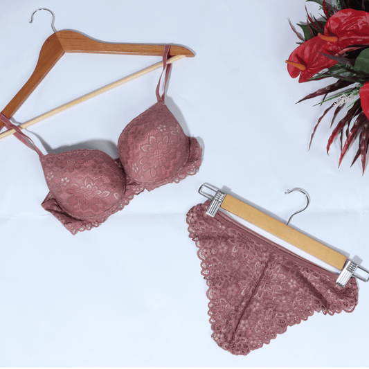 SISMA Womens Underwear 90 / Pink SISMA - Lace Flower Bra& Brief Set