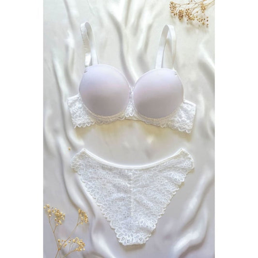 SISMA Womens Underwear 80 / White SISMA - Micro Lace Padded Bra Set