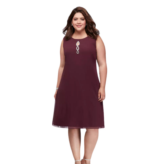 SLNY Womens Dress XL / Burgundy SLNY - Crystal Keyhole Chiffon Plus Size Dress