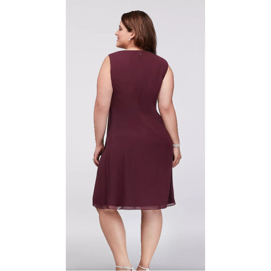 SLNY Womens Dress XL / Burgundy SLNY - Crystal Keyhole Chiffon Plus Size Dress
