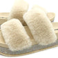STEPLINK Womens Shoes 40 / Beige STEPLINK - Faux Fur Shiny Rhinestones, Arch Support Comfort Fuzzy Slippers