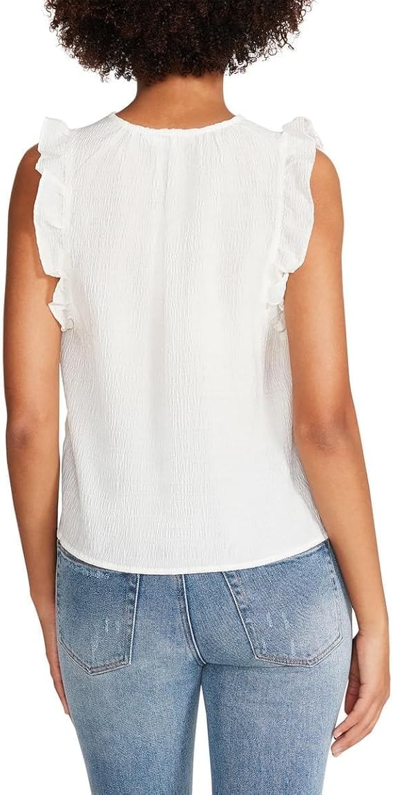 STEVE MADDEN Womens Tops XS / White STEVE MADDEN -  Loretta Smocked Flutter Sleeves Button-Down Top