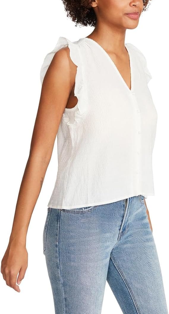 STEVE MADDEN Womens Tops XS / White STEVE MADDEN -  Loretta Smocked Flutter Sleeves Button-Down Top