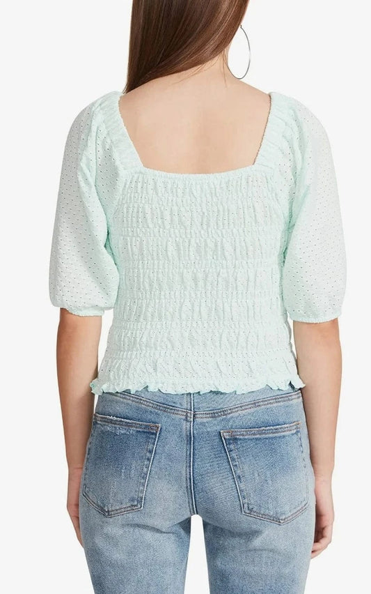 STEVE MADDEN Womens Tops M / Green STEVE MADDEN -  Smock My Way Eyelet Top