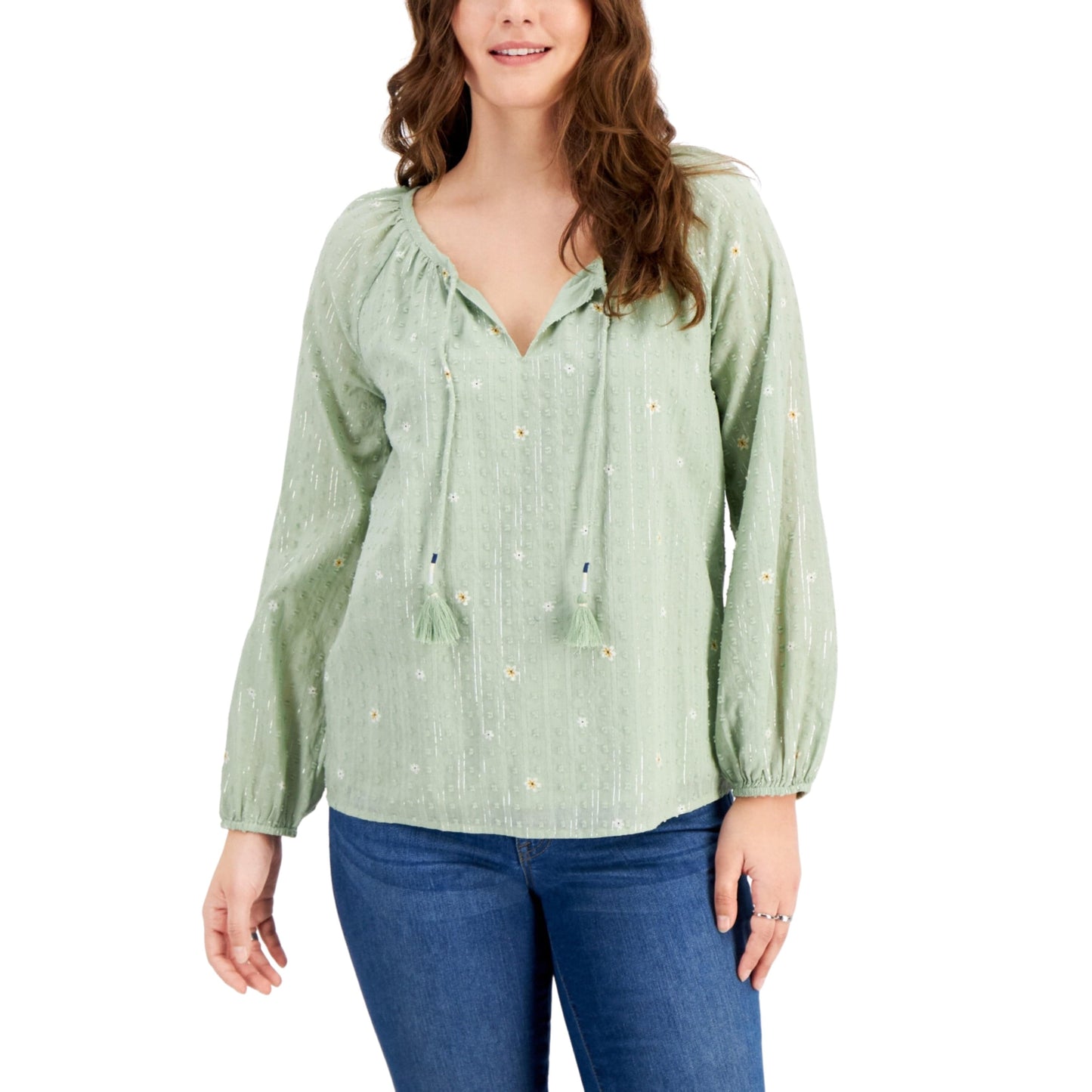 STYLE & CO. Womens Tops XS / Green STYLE & CO. - Tassel-Tie Top