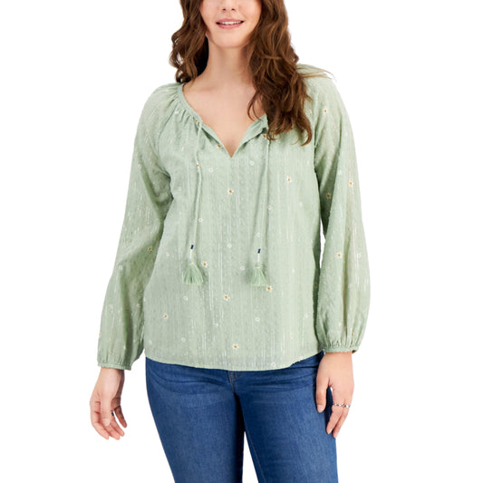 STYLE & CO. Womens Tops XS / Green STYLE & CO. - Tassel-Tie Top