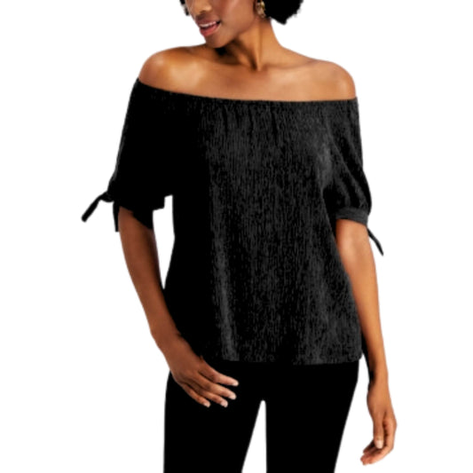 STYLE & CO. Womens Tops XS / Black STYLE & CO. - Textured Short Sleeve Off Shoulder