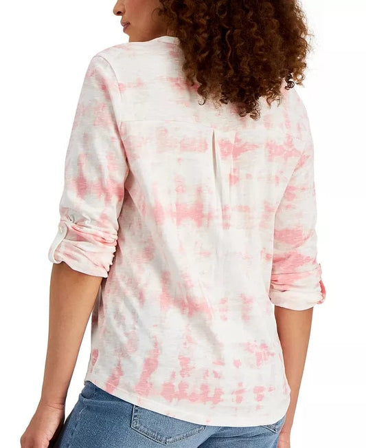 STYLE & CO. Womens Tops XS / Multi-Color STYLE & CO - Tie-Dyed Henley Blouse