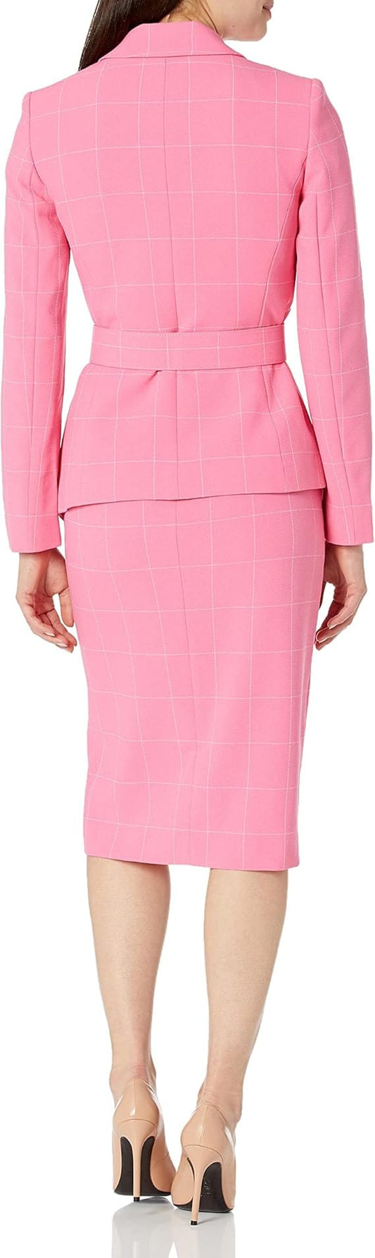 TAHARI Womens Jackets XXL / Pink TAHARI -  Windowpane-Check Belted Blazer