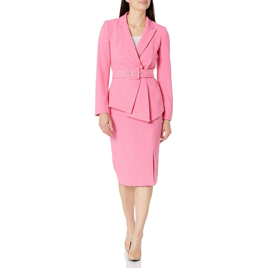 TAHARI Womens Jackets XXL / Pink TAHARI -  Windowpane-Check Belted Blazer
