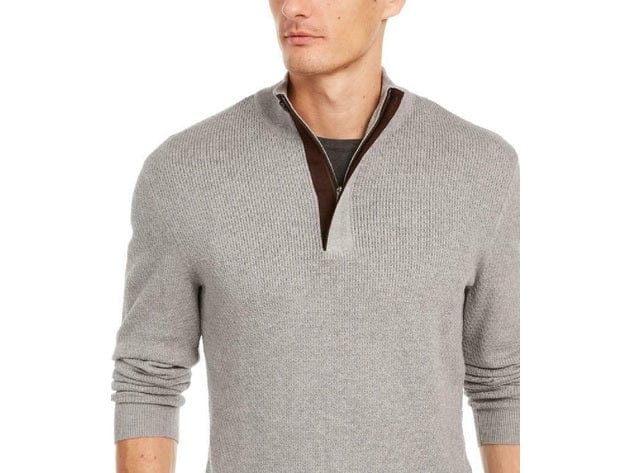 TASSO ELBA Mens Tops S / Grey TASSO ELBA -  Long Sleeve Mock Quarter-Zip Soft Cotton Pullover Sweater