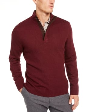 TASSO ELBA Mens Tops XL / Burgundy TASSO ELBA -  Long Sleeve Mock Quarter-Zip Soft Cotton Pullover Sweater