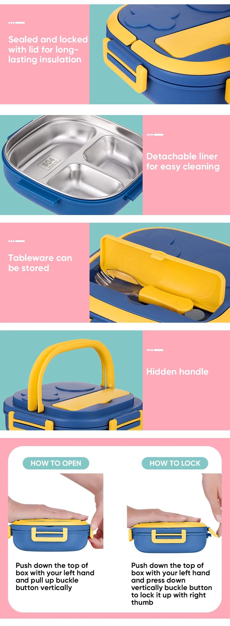 TEDEMEI School Supplies TEDEMEI - Leakproof BPA Free Kids Lunchbox