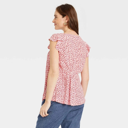 THE NINES Womens Tops XS / Multi-Color THE NINES -  Flutter Short Sleeve Maternity Blouse