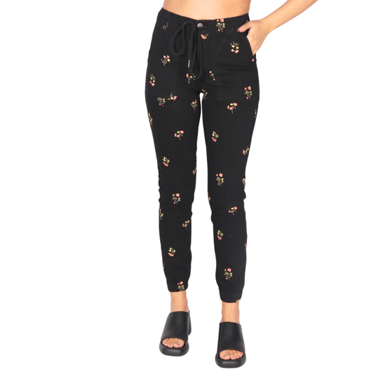 TINSELTOWN Womens Bottoms M / Black / 28-29 TINSELTOWN -  Floral Pattern Denim