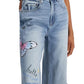 TINSELTOWN Womens Bottoms L / Blue TINSELTOWN -  Graphic Ripped Wide-Leg Jeans