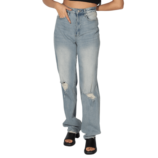 TINSELTOWN Womens Bottoms M / Blue / 28-29 TINSELTOWN -  Hi-Rise Baggy, Straight Distressed Jeans