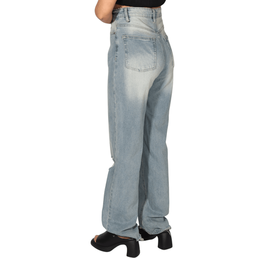 TINSELTOWN Womens Bottoms M / Blue / 28-29 TINSELTOWN -  Hi-Rise Baggy, Straight Distressed Jeans