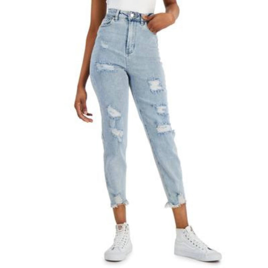 TINSELTOWN Womens Bottoms L / Blue TINSELTOWN - Ripped Raw-Hem Jeans