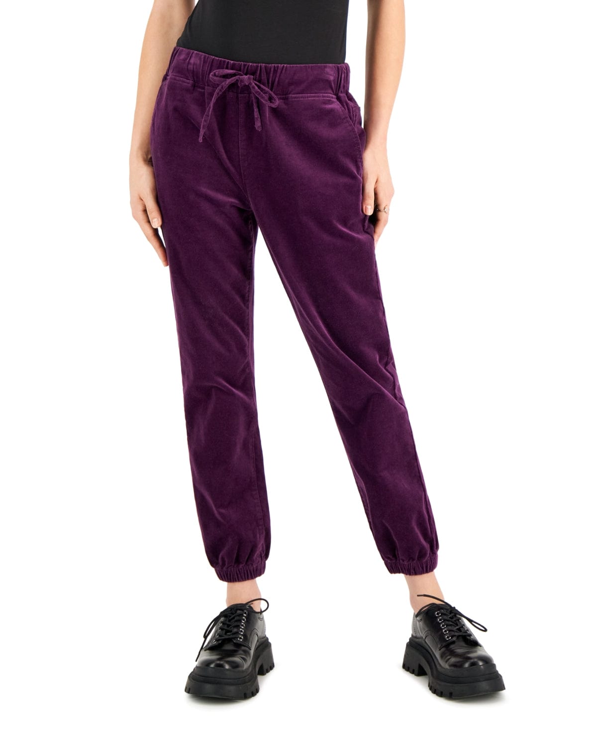 TINSELTOWN Womens Bottoms M / Purple TINSELTOWN - Velvet Drawstring Jogger Pants