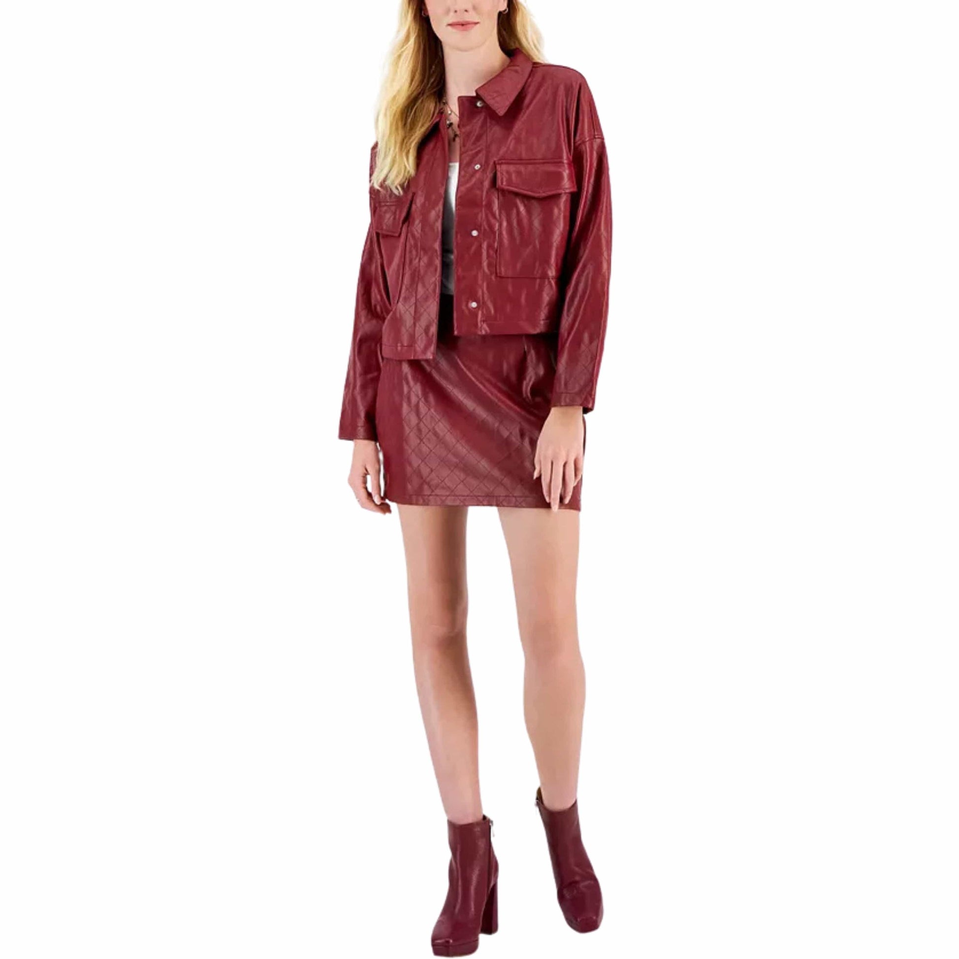 TINSELTOWN Womens Jackets S / Burgundy TINSELTOWN - Quilted Faux-Leather Cropped Jacket