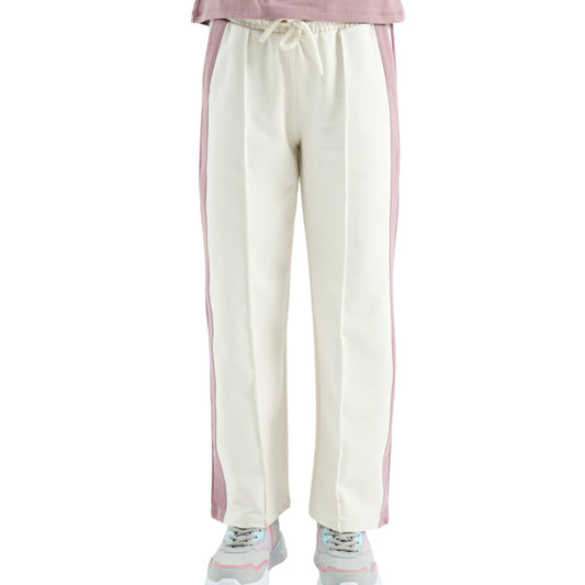 TOMMY LIFE Girls Bottoms S / White TOMMY LIFE - Kids -Ecru Side Band Detailed Lace Up Comfortable Fit Wide Leg