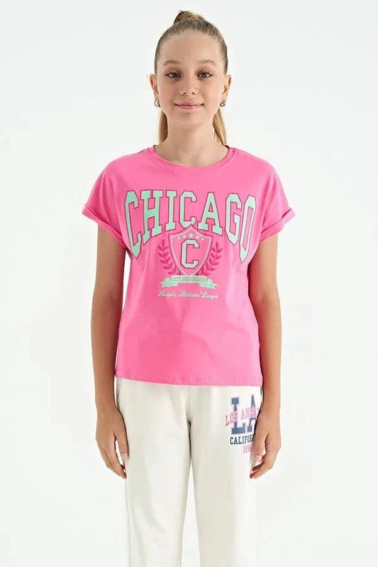 TOMMY LIFE Girls Tops M / Fuchsia TOMMY LIFE - Printed Short Sleeves