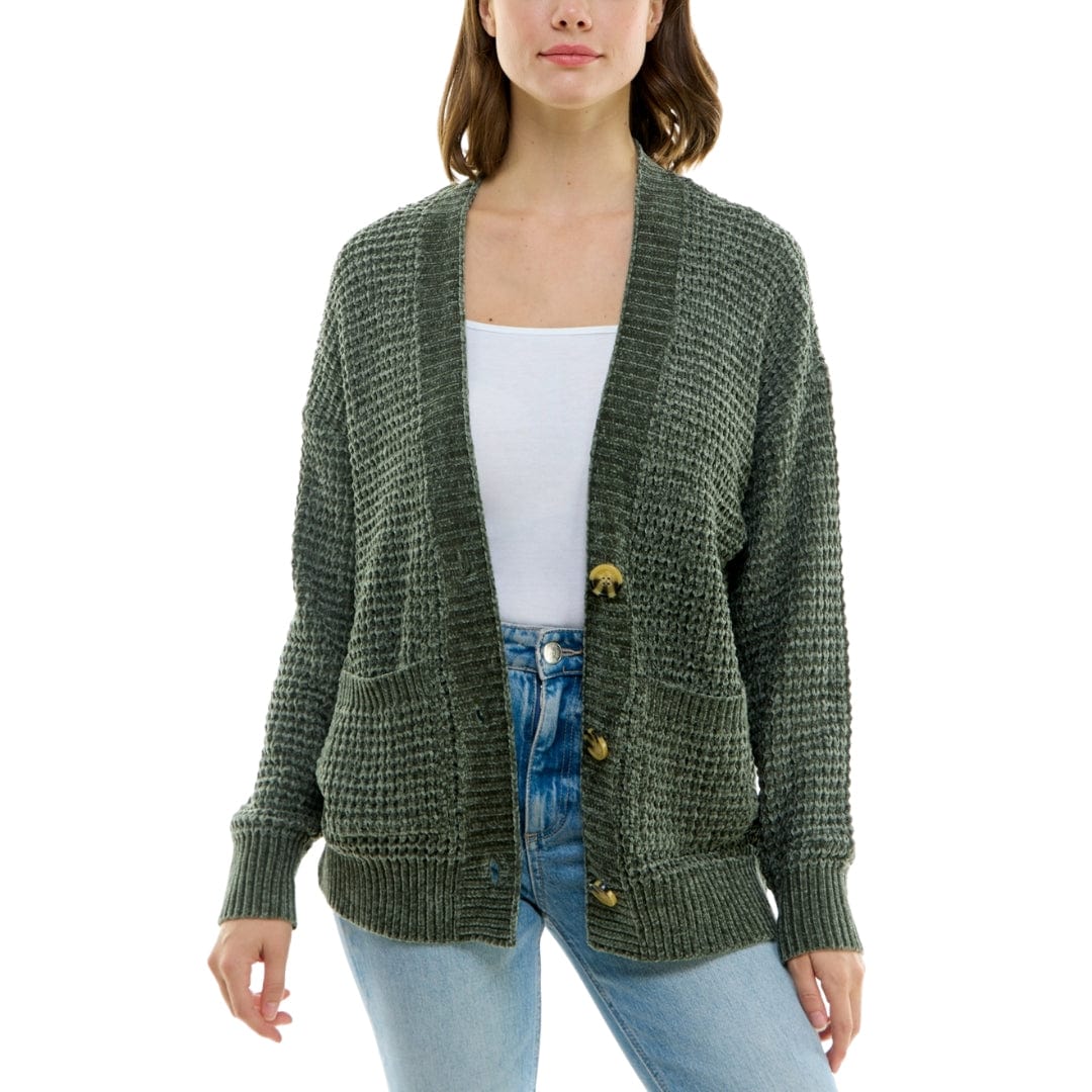 ULTRA FLIRT Womens Jackets ULTRA FLIRT - Chenille Ribbed Patch-Pocket Cardigan