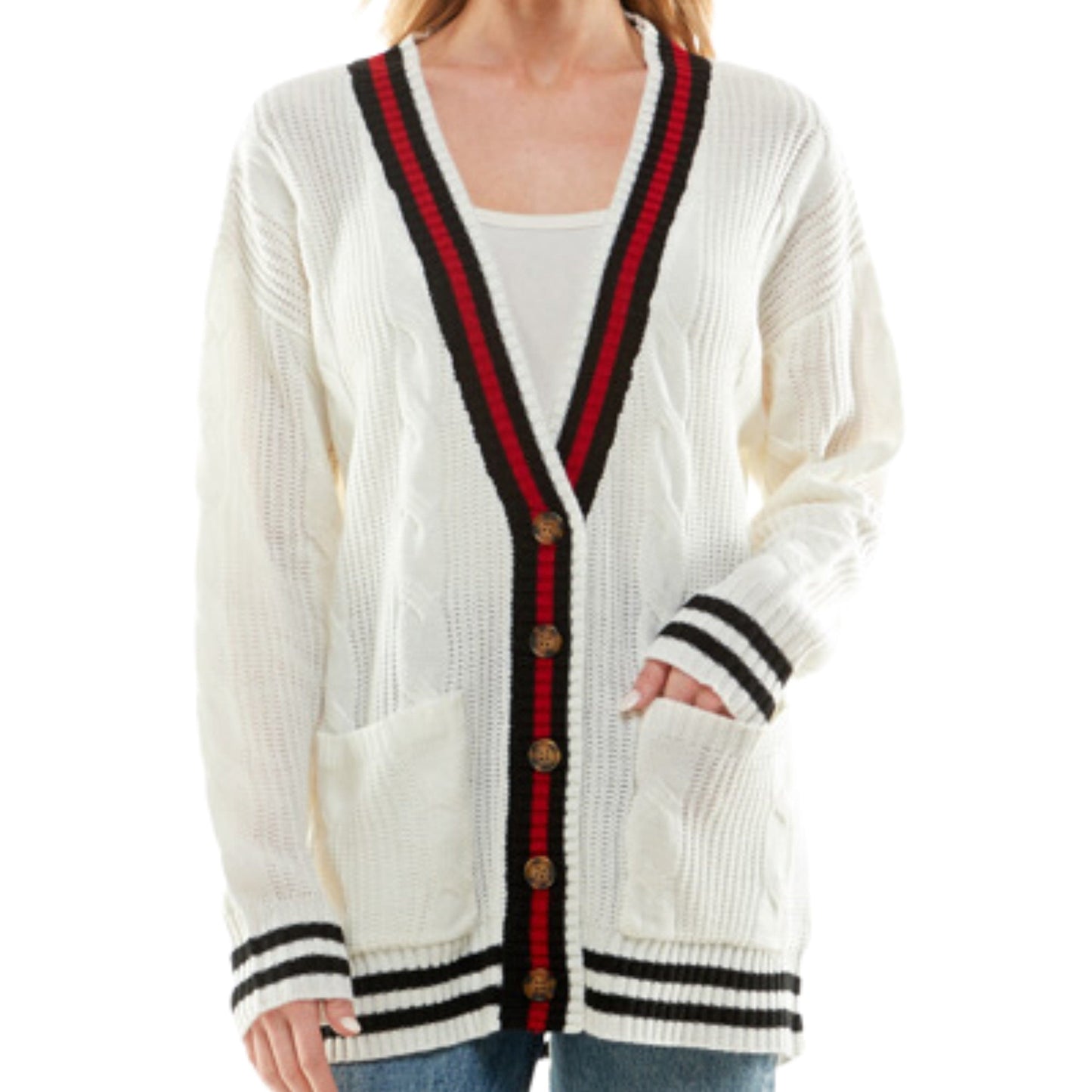 ULTRA FLIRT Womens Jackets S / White ULTRA FLIRT - Oversized Tipped Cardigan