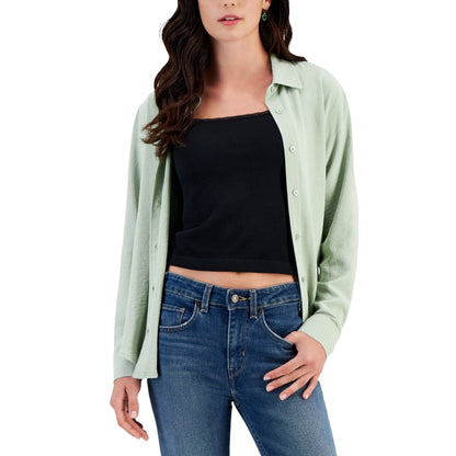 ULTRA FLIRT Womens Tops S / Green ULTRA FLIRT - Button-up Long-Sleeve Boyfriend Shirt