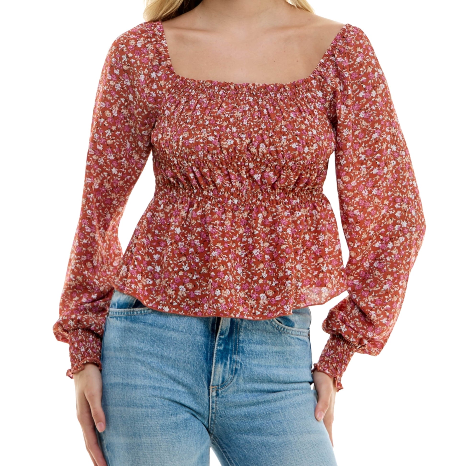 ULTRA FLIRT Womens Tops XL / Multi-Color ULTRA FLIRT - Floral Ruffled Off the Shoulder Blouse