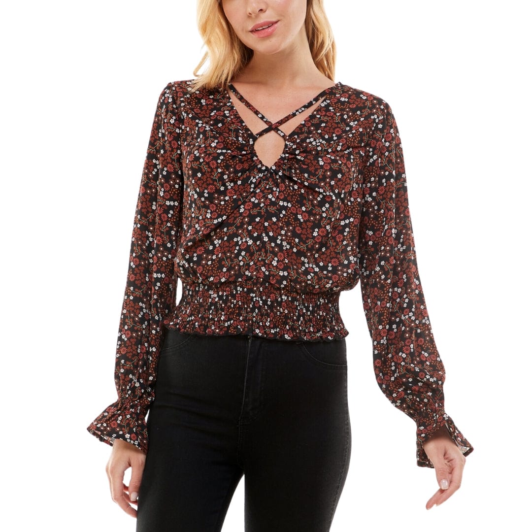 ULTRA FLIRT Womens Tops XS / Multi-Color ULTRA FLIRT - Keyhole Peasant Blouse