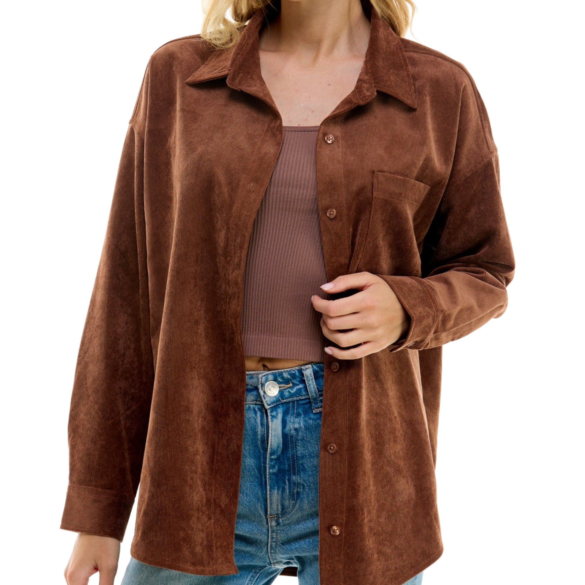 ULTRA FLIRT Womens Tops XS / Brown ULTRA FLIRT - Relaxed Fit Long Sleeve Women's Shirt