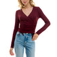 ULTRA FLIRT Womens Tops L / Burgundy ULTRA FLIRT - Ruched Ribbed Drawstring Top