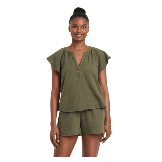 UNIVERSAL THREAD Womens Tops S / Green UNIVERSAL THREAD - Flutter Hort Leeve Bloue