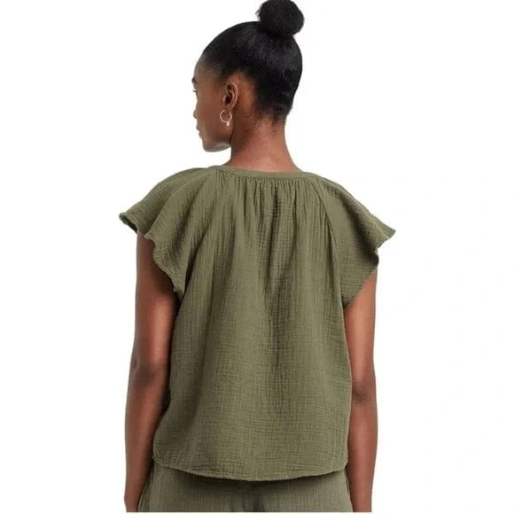 UNIVERSAL THREAD Womens Tops S / Green UNIVERSAL THREAD - Flutter Hort Leeve Bloue