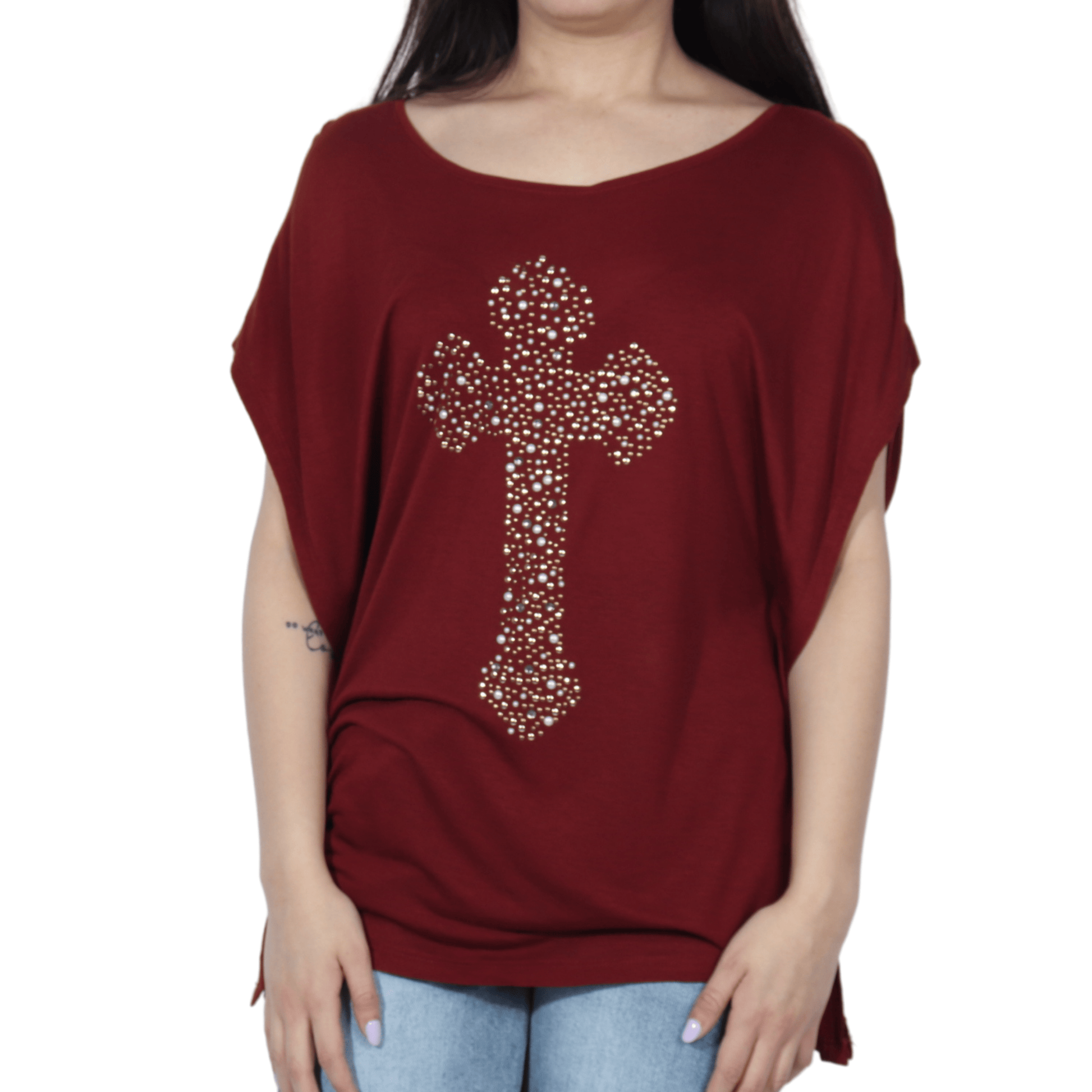 URBAN SURFACE Womens Tops XS / Burgundy URBAN SURFACE - Sparkle design round neck t-shirt