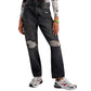 VANILLA STAR Womens Bottoms XS / Black VANILLA STAR - 90s Distressed Cotton Straight-Leg Jeans