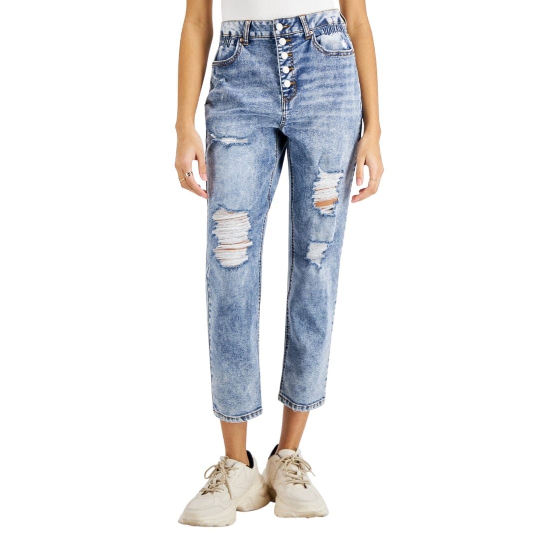 VANILLA STAR Womens Bottoms L / Blue VANILLA STAR - Ripped Button-Fly Boyfriend Jeans