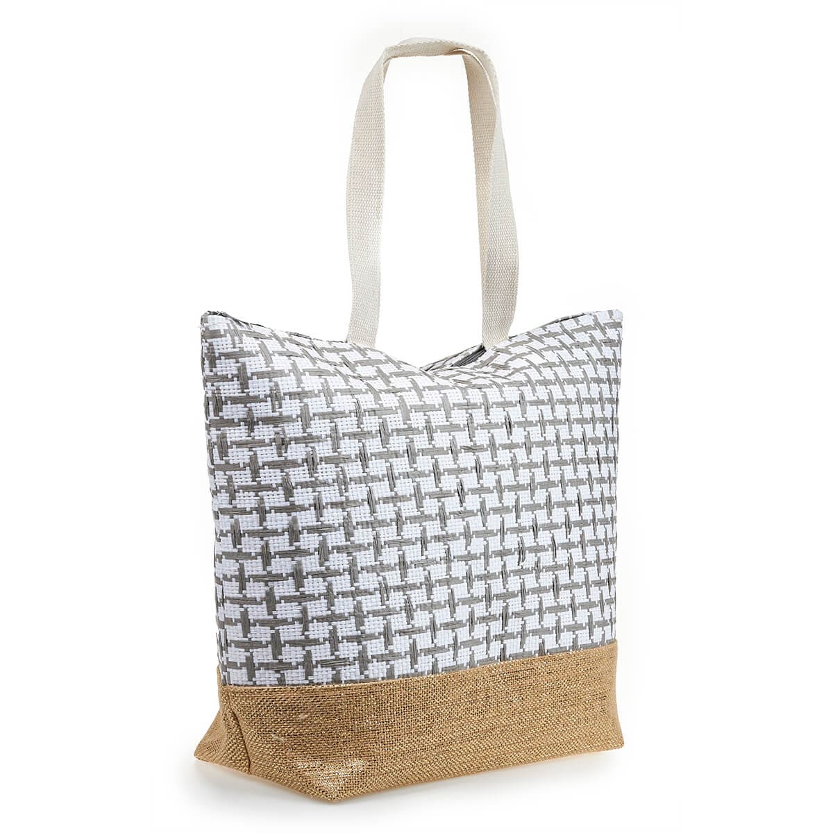 VERDE Beach Bags Grey VERDE - All Over Plaid Straw Beach Bag