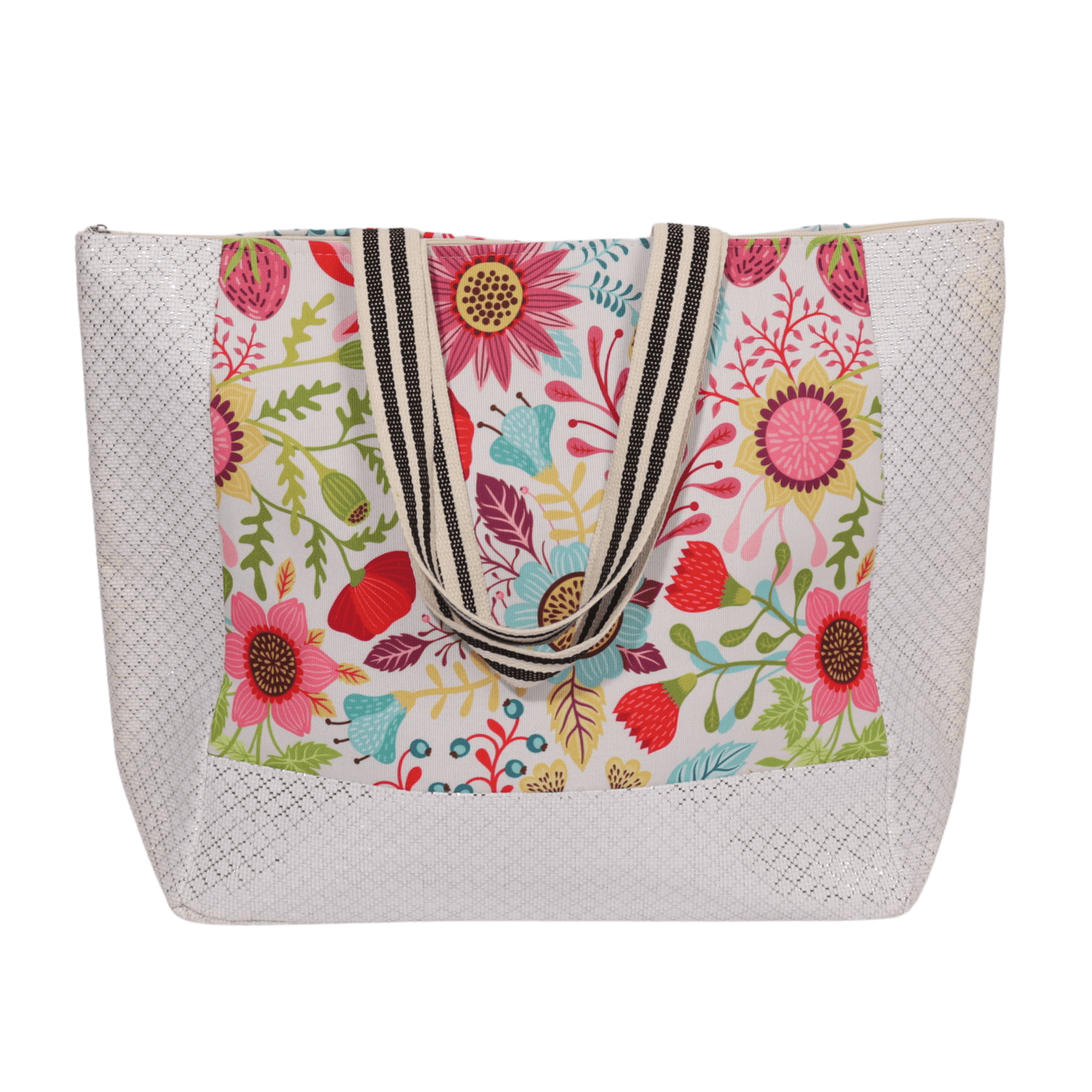 VERDE Beach Bags Multi-Color VERDE - Floral pritn woven beach bag