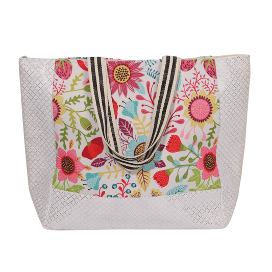 VERDE Beach Bags Multi-Color VERDE - Floral pritn woven beach bag