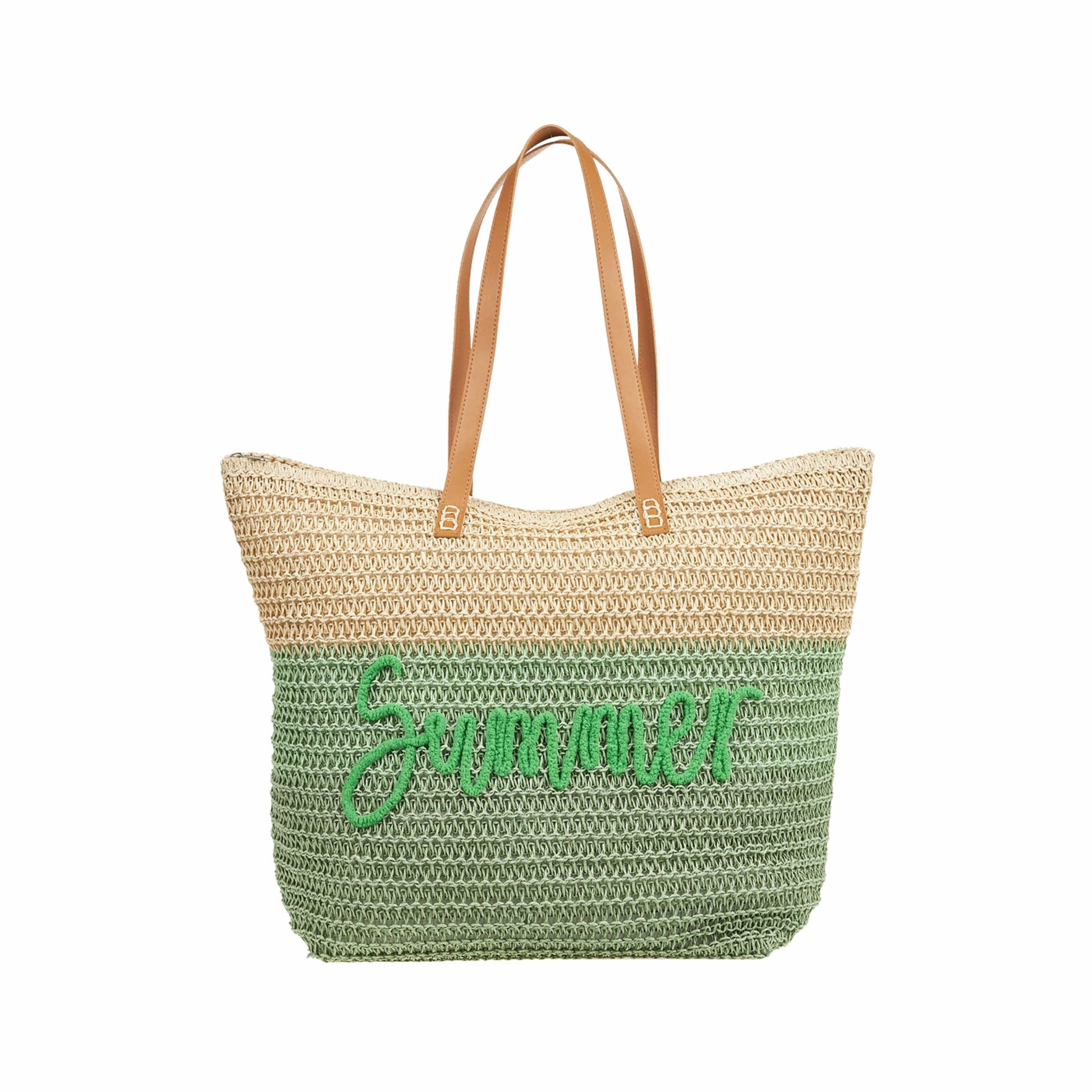 VERDE Beach Bags Green VERDE - Straw Summer Embroidery Beach Bag