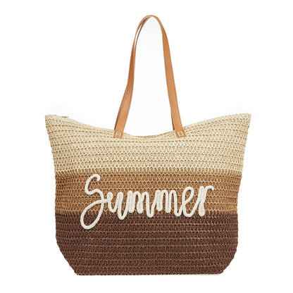 VERDE Beach Bags Brown VERDE - Straw Summer Embroidery Beach Bag