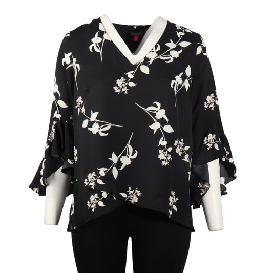 VINCE CAMUTO Womens Tops XXXL / Multi-Color VINCE CAMUTO -  Flutter Sleeve V-Neck Sparse Blooms Tunic