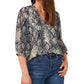 VINCE CAMUTO Womens Tops Petite S / Blue VINCE CAMUTO - Snake Print Keyhole Long Sleeve Top