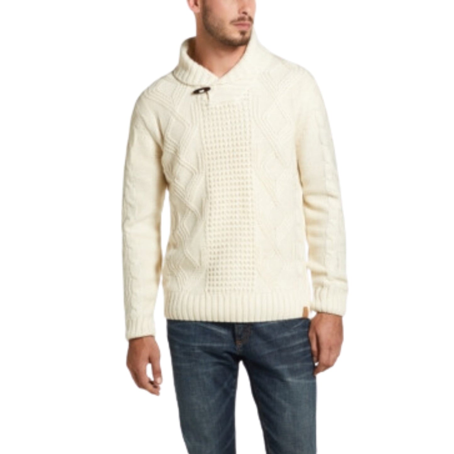 WEATHERPROOF Mens Tops L / Off-White WEATHERPROOF -  Long Sleeve Shawl Collar Classic Fit Pullover Sweater