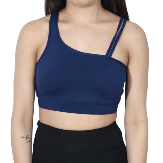 WEST ZERO TWO Womens sports S / Navy WEST ZERO TWO - Asymmetrical Straps Solid Crop Sports Bra